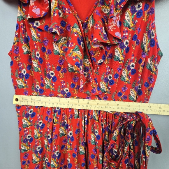 MAEVE BY ANTHROPOLOGIE Rosalia‎ Wrap Dress Ruffled Floral Red Womens Size 12 - Picture 14 of 16